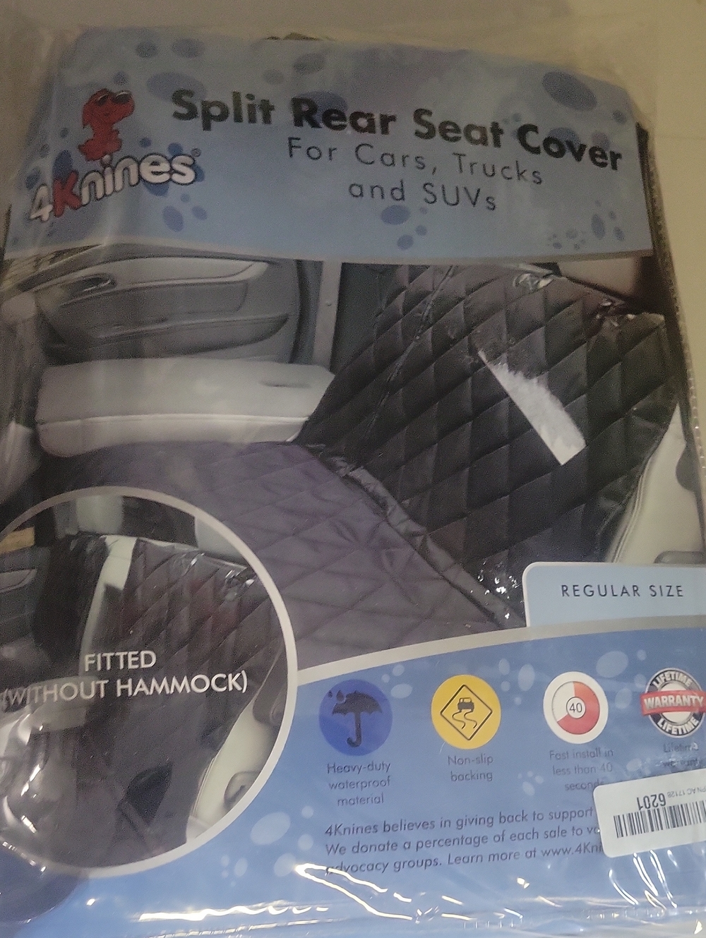 Black Split Rear Seat Cover for Cars, Trucks & SUVs